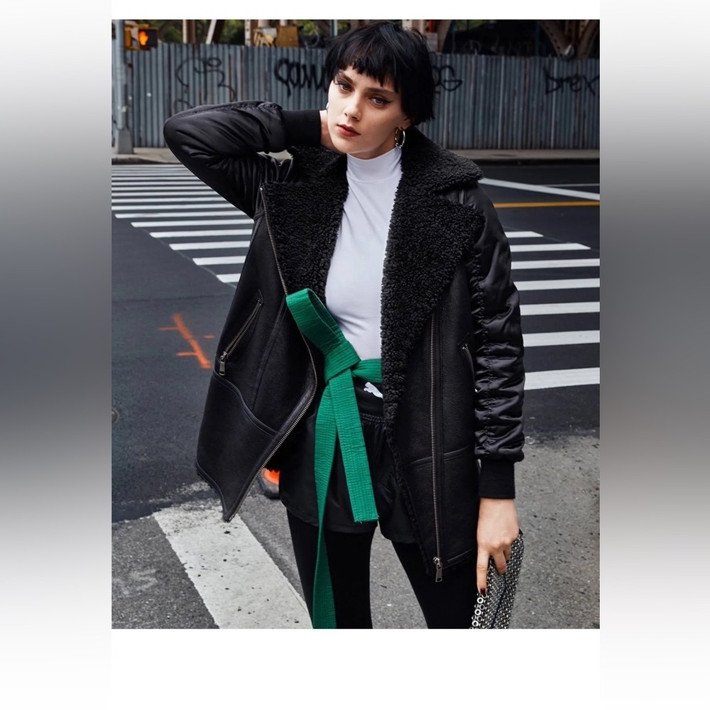 Andrew Marc Tamryn Long Shearling Jacket in black